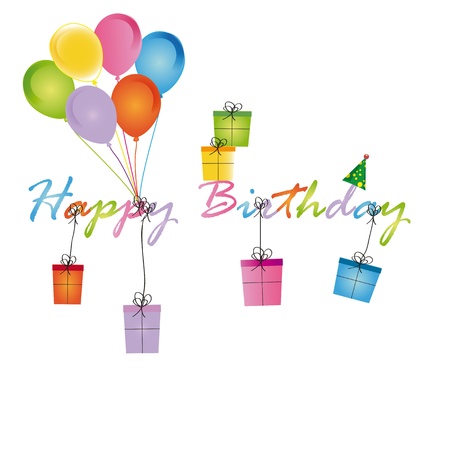 Cute card on birthday with colorful presents and balloonsのイラスト素材