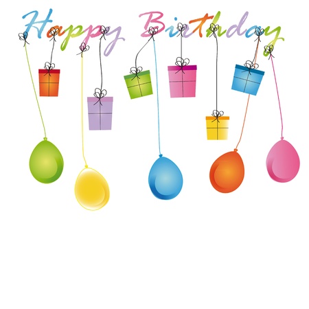 Cute card on birthday with colorful presents and balloonsのイラスト素材
