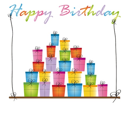 Cute card on birthday with colorful presentsのイラスト素材