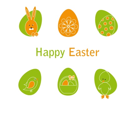 Cute easter card with birds, eggs, rabbit and chickenのイラスト素材