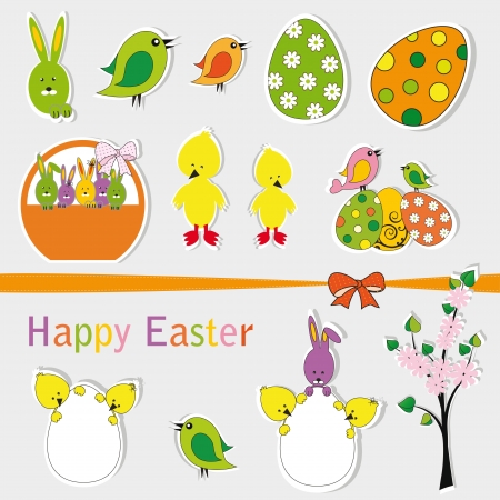Cute and many easter sets on paperのイラスト素材