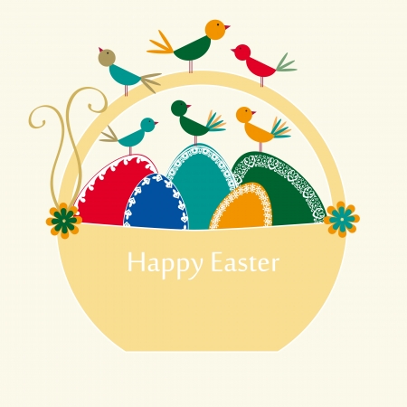 Abstract easter card with eggs and birdsのイラスト素材