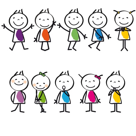 Cute and colorful happy cartoon kids, abstractのイラスト素材