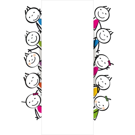 Small and happy cute kids with bannerのイラスト素材