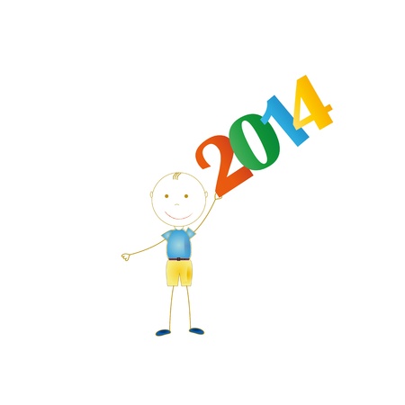 Cute and colorful card 2014 with happy boyのイラスト素材