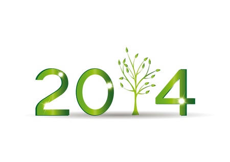 Cute card on 2014 year with green treeのイラスト素材