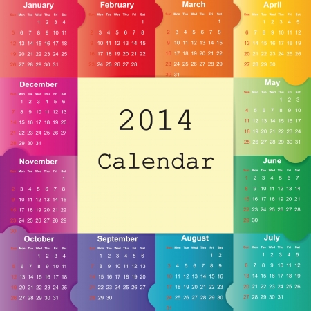 Cute and colorful calendar on 2014 yearのイラスト素材