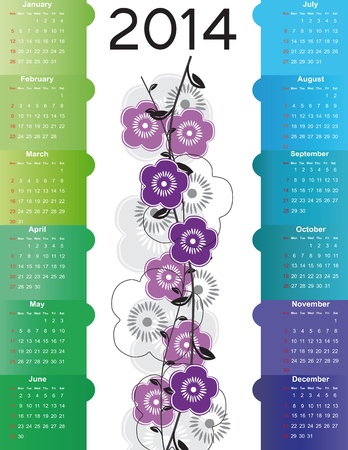 Cute and simple calendar on 2014 yearのイラスト素材