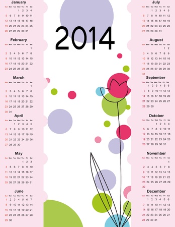 Cute and simple calendar on 2014 yearのイラスト素材