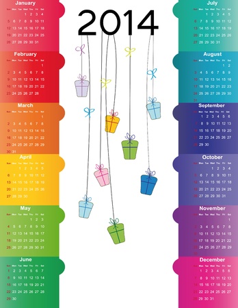 Cute and colorful calendar on 2014 yearのイラスト素材