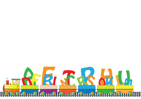 Colorful kids border with engine and lettersのイラスト素材