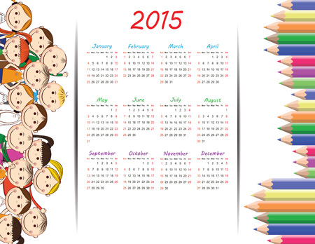 Cute and colorful kids calendar on 2015 yearのイラスト素材