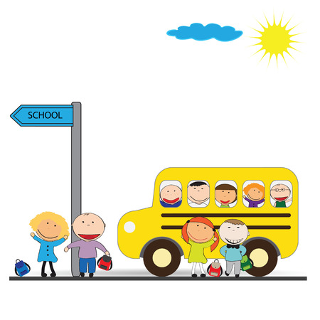 Happy girls and boys back to schoolのイラスト素材