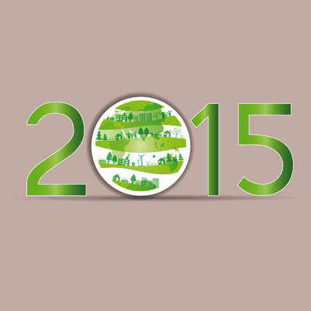Cute card on 2015 year with green globeのイラスト素材
