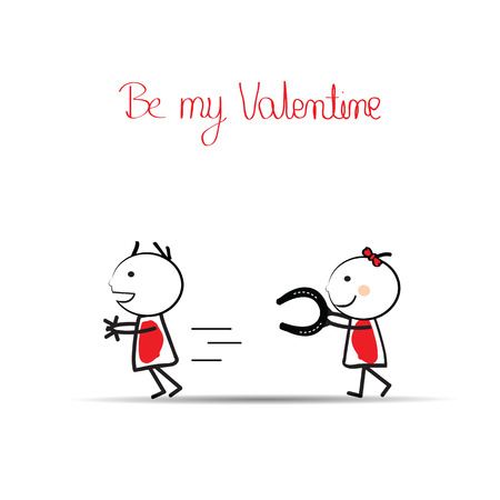 valentine's day illustration with boy and girlのイラスト素材