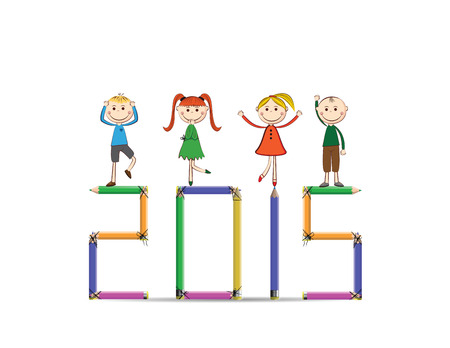Cute and abstract card on New Year 2015 with happy kidsのイラスト素材