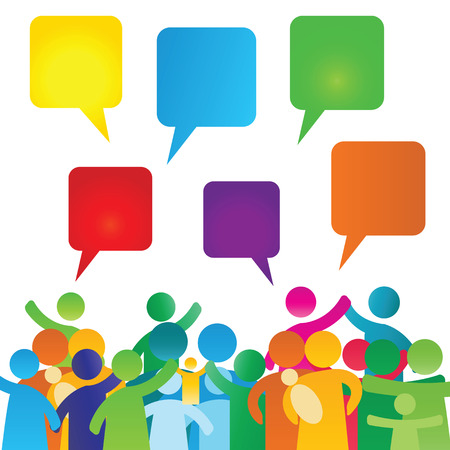 Colorful, empty speech bubbles and people groupのイラスト素材