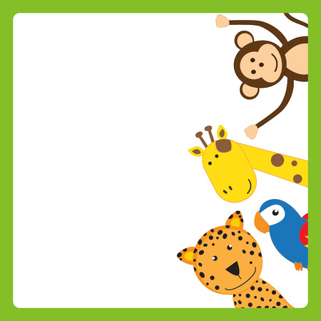 Cute, abstract frame with cheerful tropical animalsのイラスト素材
