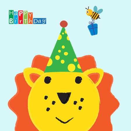Colorful birthday card with funny and sweet animalのイラスト素材