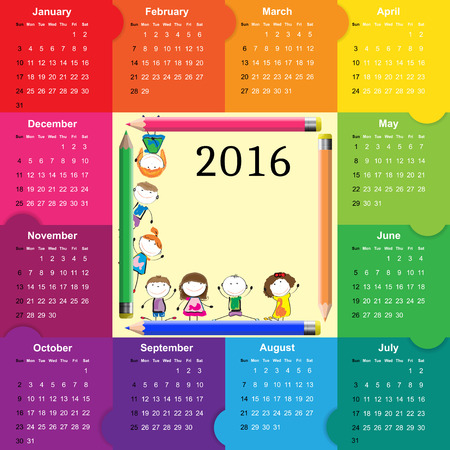 Colorful calendar for the new year 2016のイラスト素材