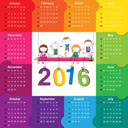Colorful calendar for the new year 2016のイラスト素材