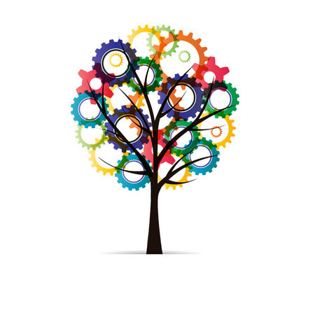 Abstract tree with colorful gear on with backgroundのイラスト素材