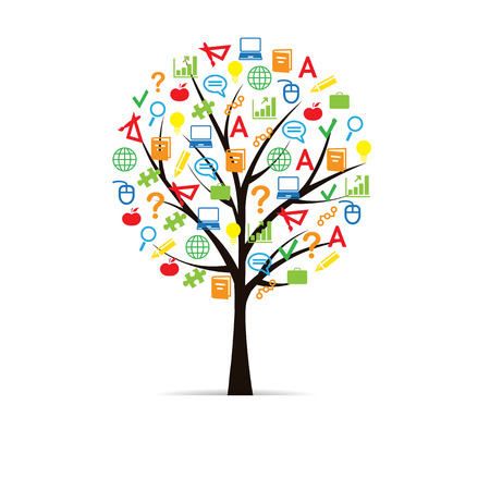 Colorful and abstract school tree with school elementsのイラスト素材