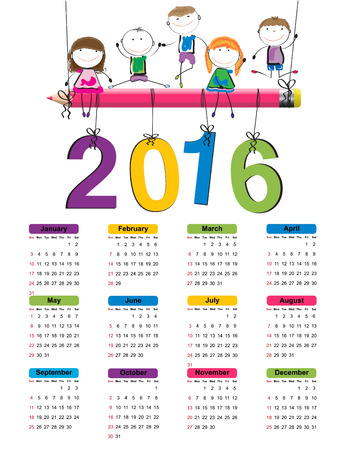 Colorful calendar for the new year 2016のイラスト素材