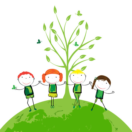 Cute boys and girls protection the earth.のイラスト素材