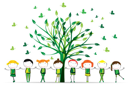 Cute boys and girls protection the earth.のイラスト素材