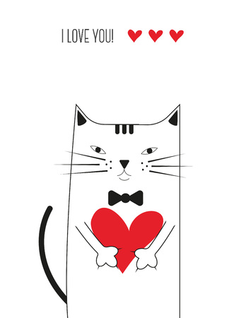 Cute black and white cat with heartのイラスト素材