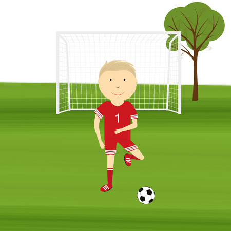Happy boy is playing footballのイラスト素材