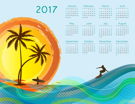 Cute calendar for the New Year 2017のイラスト素材