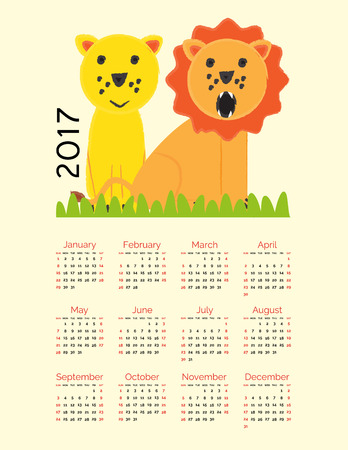 Cute calendar for the New Year 2017のイラスト素材