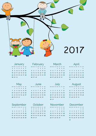 Cute calendar for the New Year 2017のイラスト素材