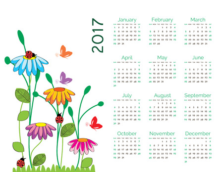 Cute calendar for the New Year 2017のイラスト素材