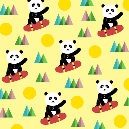 Happy panda rising on a skateboard over the top.のイラスト素材