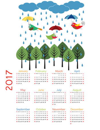 Cute calendar for the New Year 2017のイラスト素材