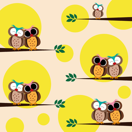 Happy owls on the branch - patternのイラスト素材