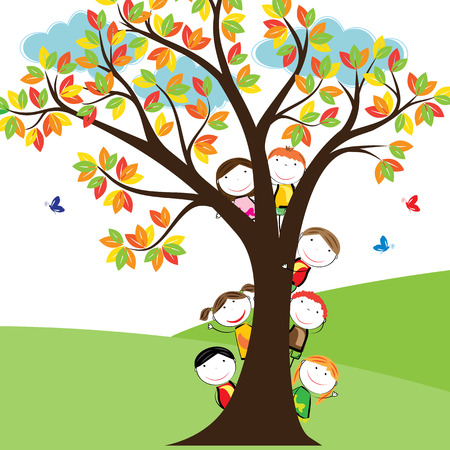 Happy boys and girls playing outsideのイラスト素材