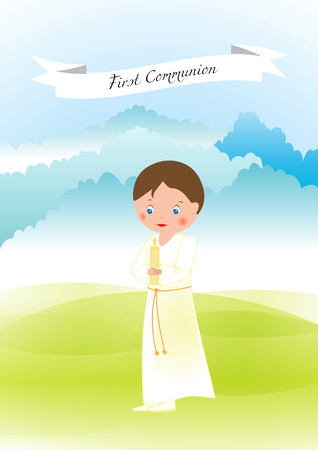 My first communion - boy in a white ropeのイラスト素材