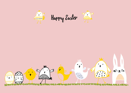 Cute card with hand drawn Easter illustration.のイラスト素材