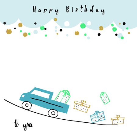 Hand drawn birthday card for the little and the big boy.のイラスト素材