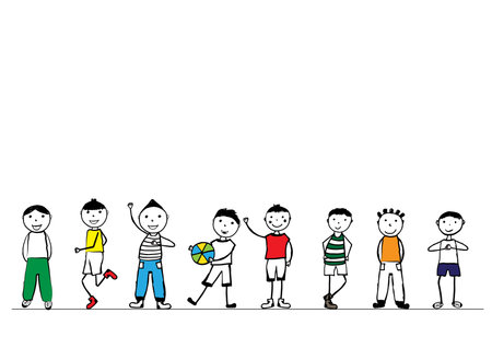 Happy boys hand drawn illustration.のイラスト素材