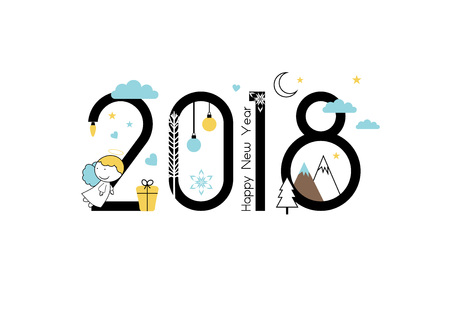 New Year 2018 and Christmas flat line designのイラスト素材