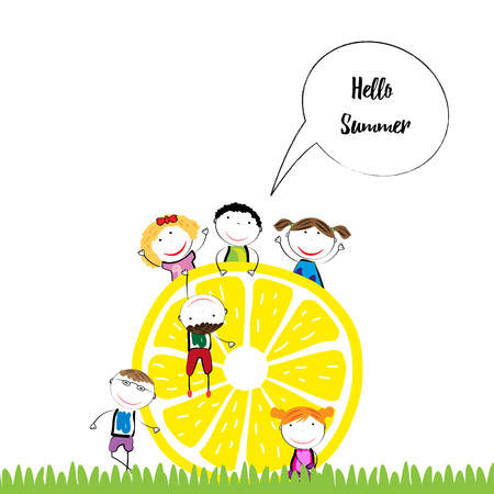Happy and healthy kids with a fresh lemonのイラスト素材