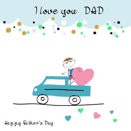 Colorful and sweet card for Father's Day. Children's drawingのイラスト素材