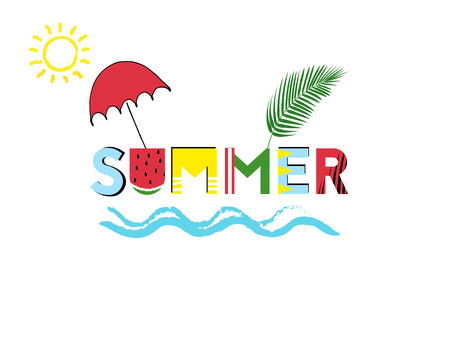 Summer graphics with fresh fruits and textのイラスト素材