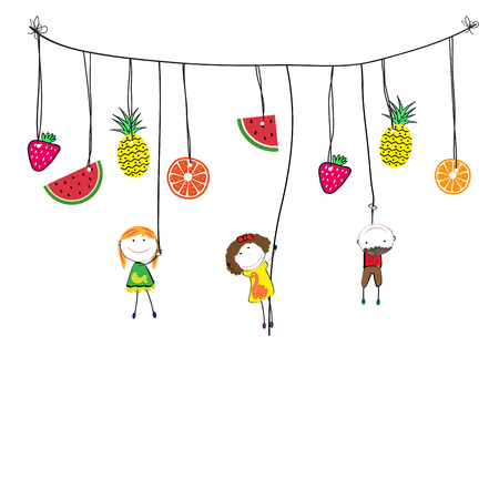Happy and healthy kids with a fresh lemonのイラスト素材