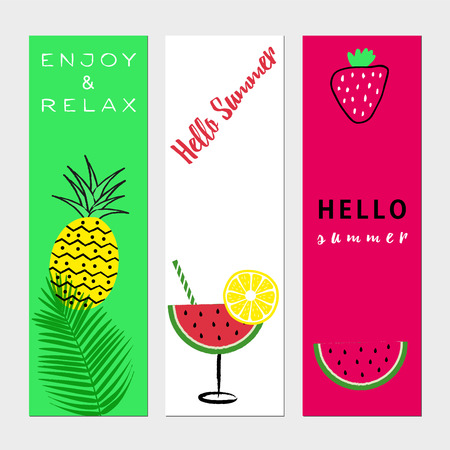 Summer banners with fresh fruits and text.のイラスト素材